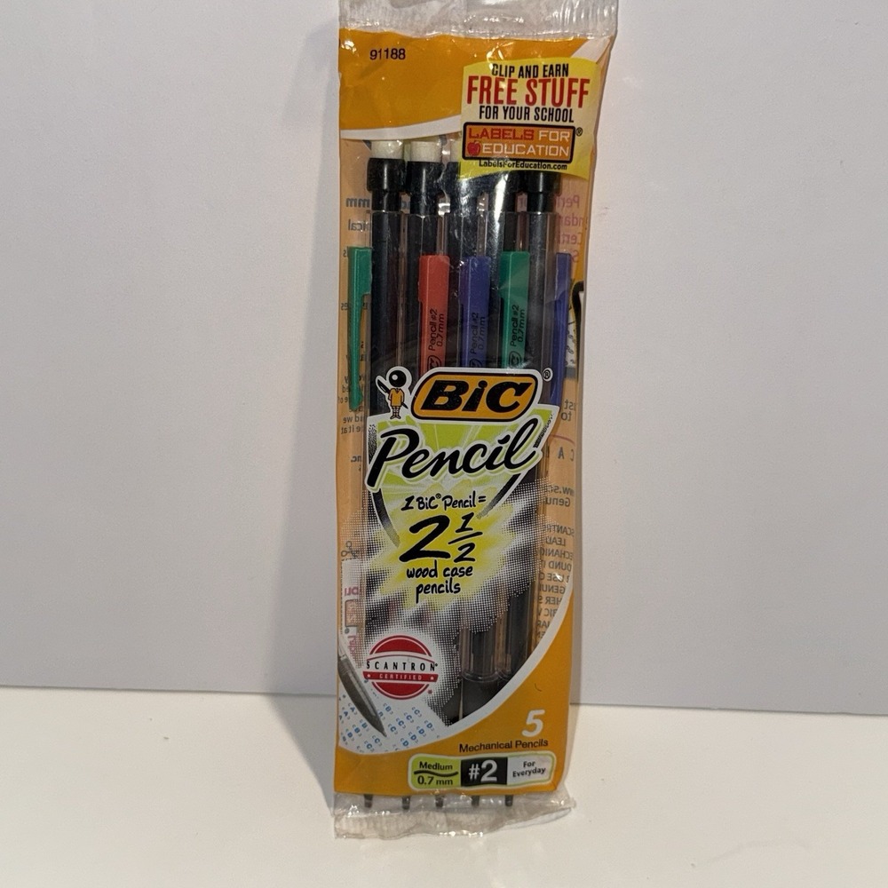 2010 BIC Mechanical Pencils #2 Lead 0.7 mm‎ 5 Count Sealed Pack Made In Mexico